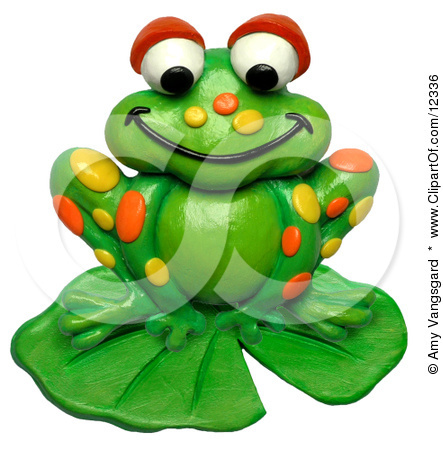 12336-Clay-Sculpture-Of-A-Smiling-Frog-With-Bright-Spots-Sitting