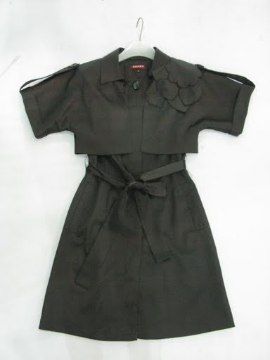 90730A-19A PRADA BLACK COTTON&POLYESTER DUSTCOAT DRESS SIZE 2 4 