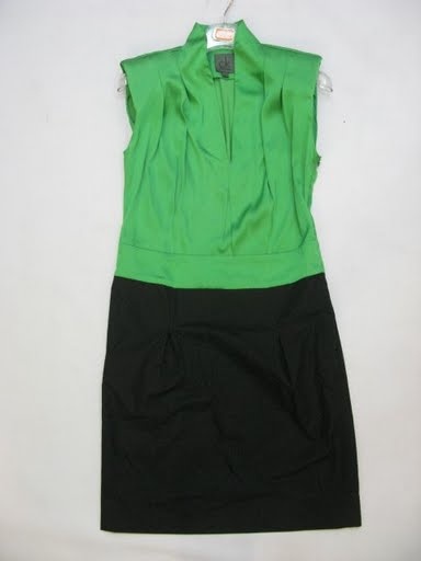 90715A-26 CK GREEN SILK SATIN&COTTON DRESS SIZE 2 4 6 PRICE USD 