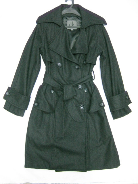 90924A-07A   CK DRAK GREY BALCK WOOL COAT SIZE 2 4 6 PRICE USD54