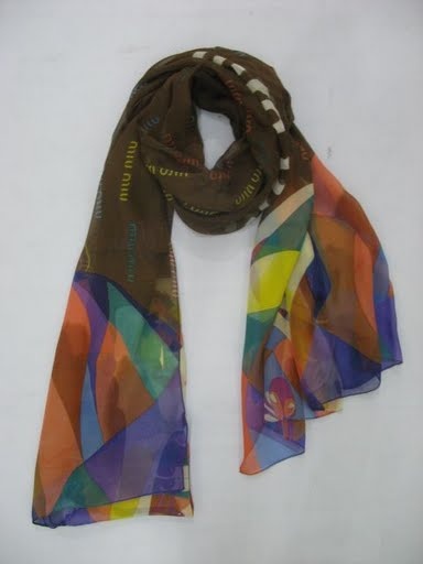 90714A-02B MIU MIU COFFEE SILK SCARVES SIZE ONE SIZE (FREE) PRIC