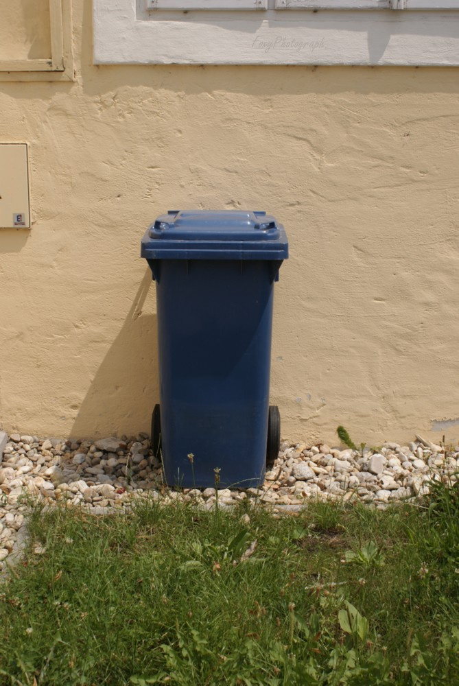 blue dustbin