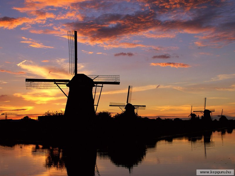 Sz�lmalmok a naplement�ben-Kinderdijk-Hollandia